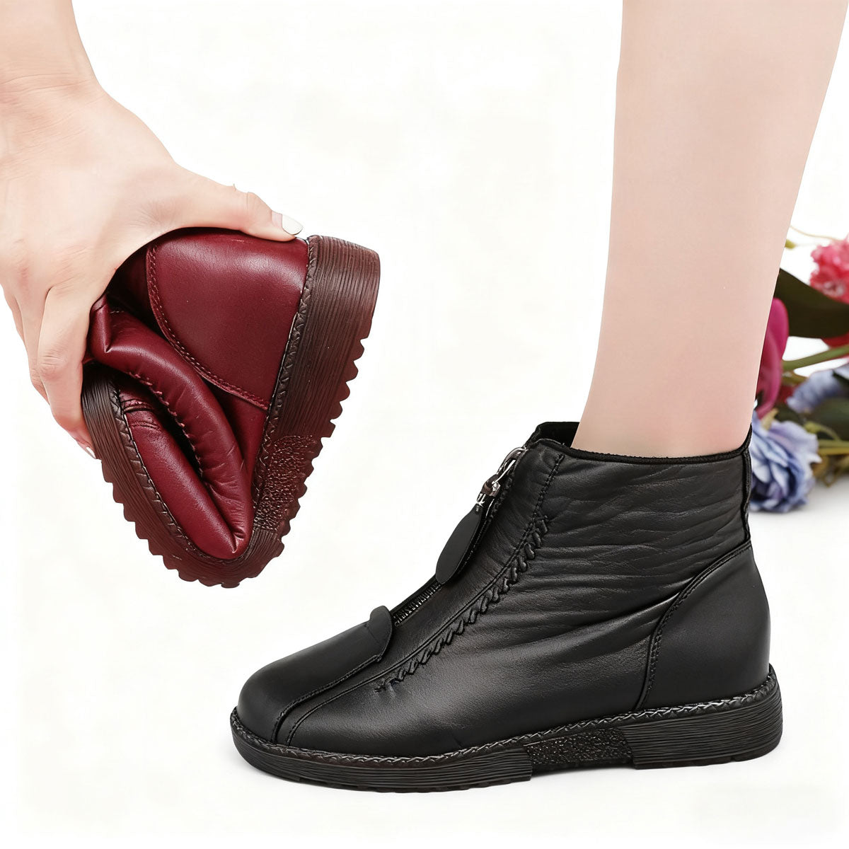 🔥 💖【35-41】Kézzel készített női csúszásmentes valódi bőr bokacsizma