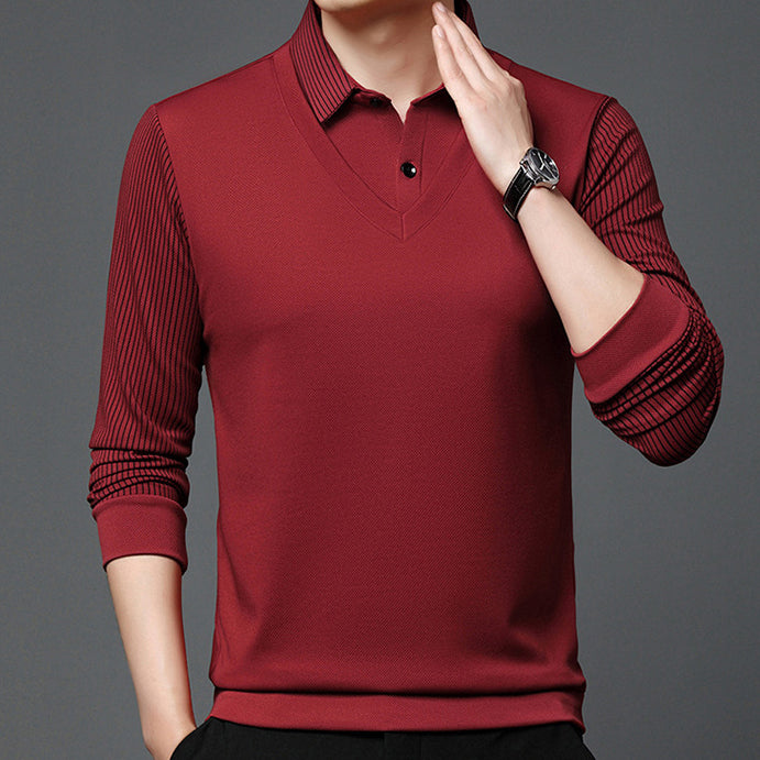 【M-4XL】 Dvodelna POLO majica z lažnimi patchwork črtami