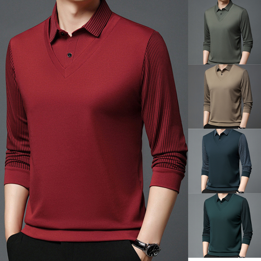 【M-4XL】 Dvodelna POLO majica z lažnimi patchwork črtami