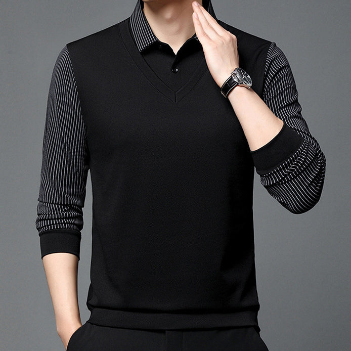 【M-4XL】 Dvodelna POLO majica z lažnimi patchwork črtami